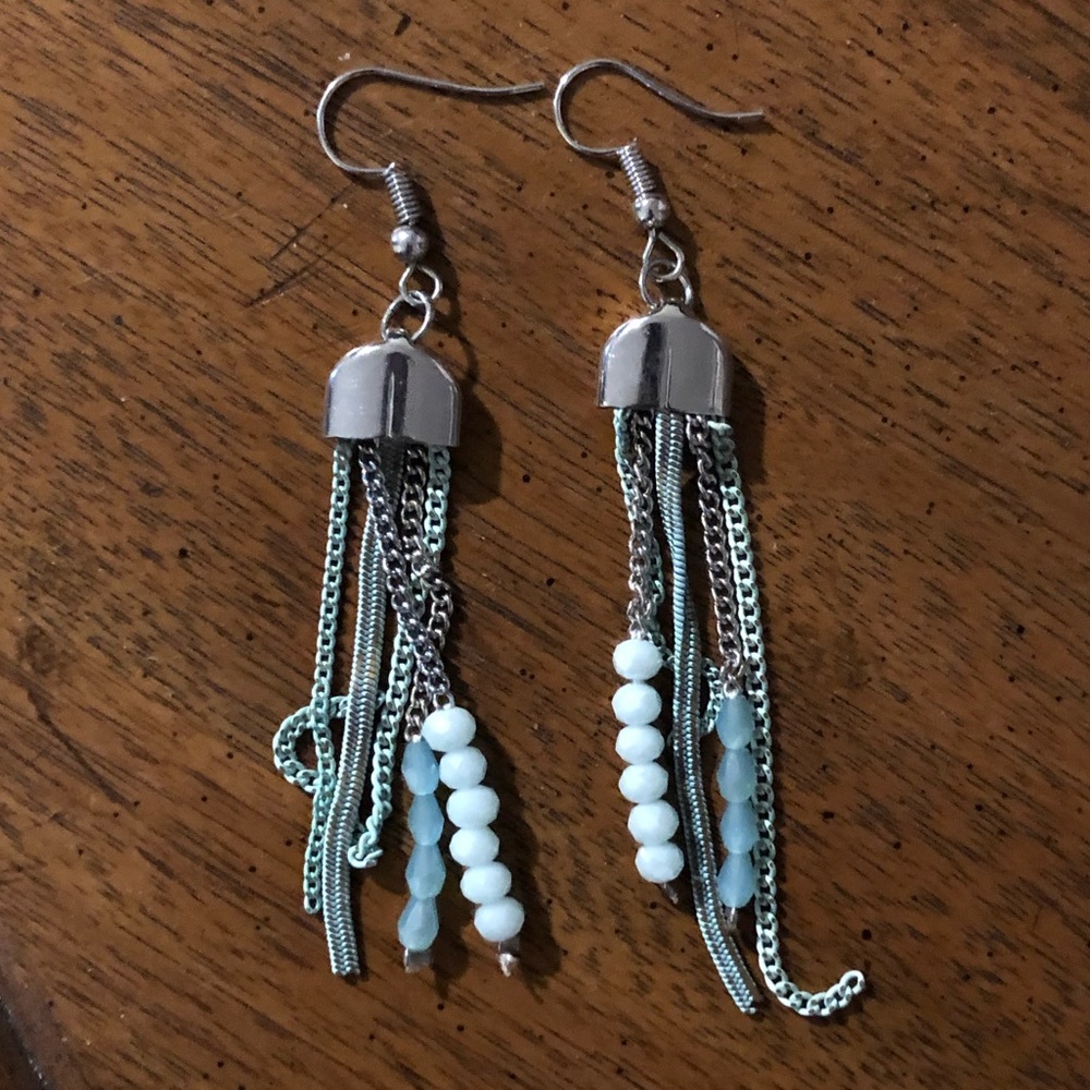 Teal tassel earrings - never worn